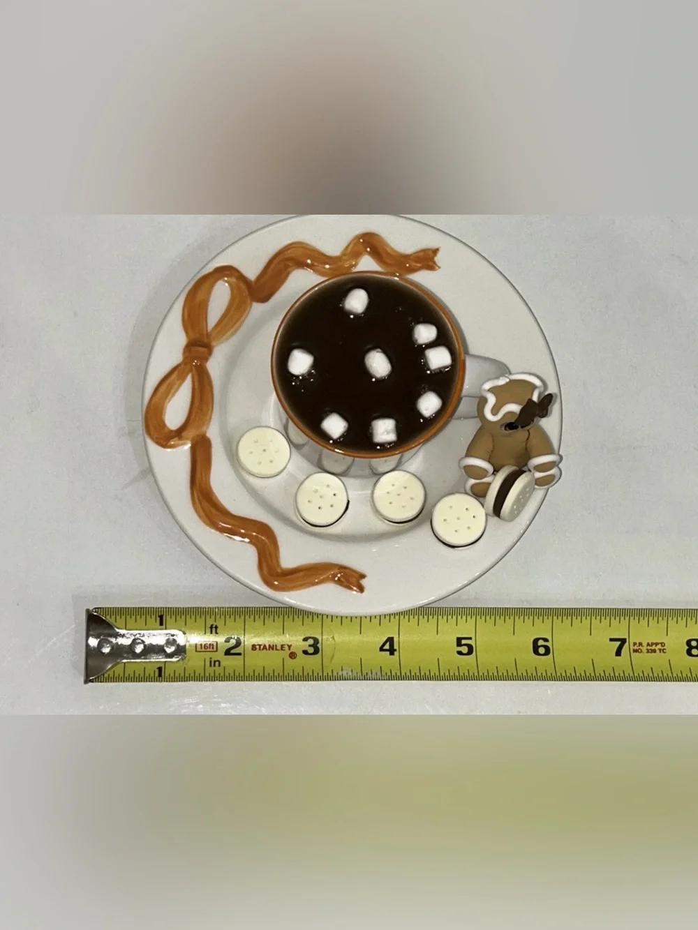 Fake Gingerbread Hot Cocoa & Cookies Ceramic Cup & Saucer Set Display Handmade